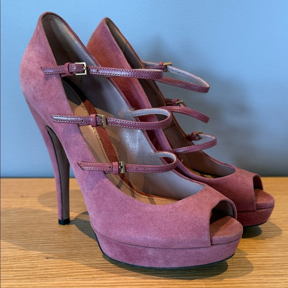 Gucci Women's Mauve Triple-Strap Heels
